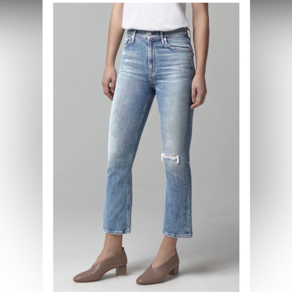 Citizens of Humanity Demy High Rise Cropped Flare Distressed Jeans 27